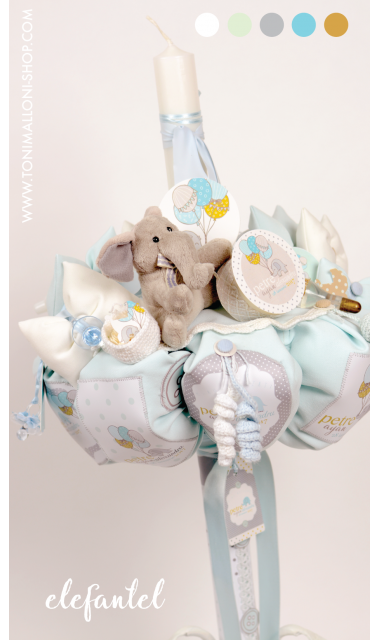 Lumanare de botez pentru baieti cu elefanti, 65x4 cm, Baby Boy Elephant 7